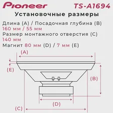 Автомобильные колонки Pioneer TS-A1694 Динамики Пионер 4-х полосные 350 Вт 6 дюйм. 16 см Комплект 2 шт. (art.: 3920bf17fa32f)