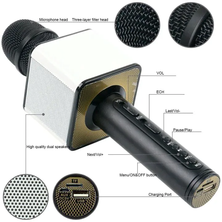 Караоке микрофон SDRD SD-08 (Bluetooth, динамики, USB) (черный)-2