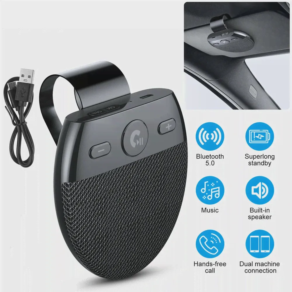 Беспроводной Автомобильный Bluetooth V5.0 Динамики Громкой связи Автомобильный комплект Громкой связи Bluetooth Громкая связь Солнцезащитный Козырек Музыкальный Плеер С микрофоном